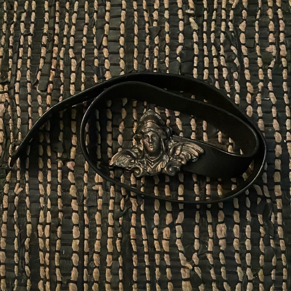 King Baby Studio black leather belt with art deco-ish buckle